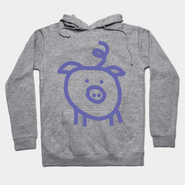 Very Peri Periwinkle Blue Line Animals Cute Pig Color of the Year 2022 Hoodie by ellenhenryart